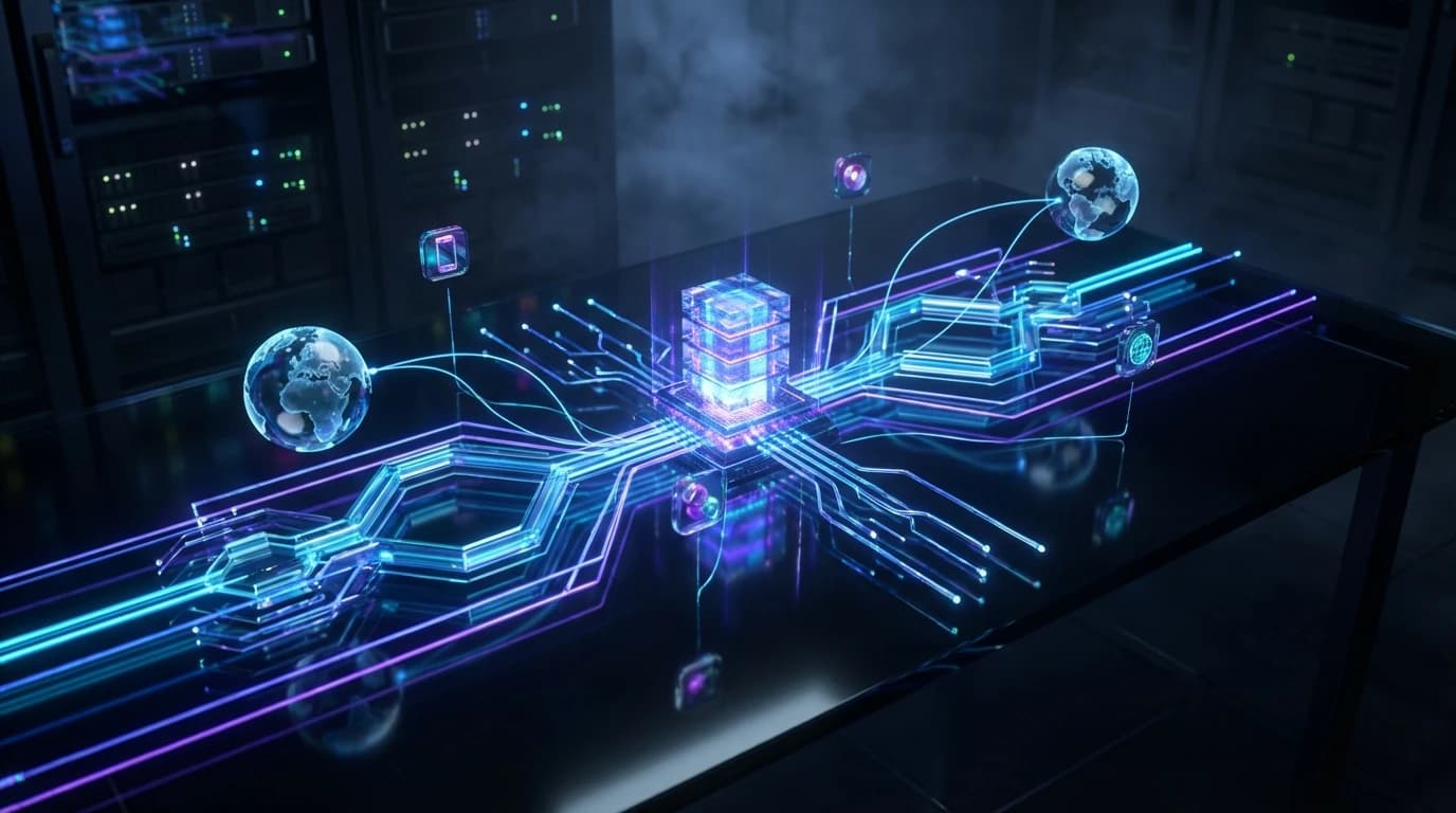 Un panel digital que muestra la programación automatizada de eventos y la localización en las tiendas de aplicaciones para iOS y Android
