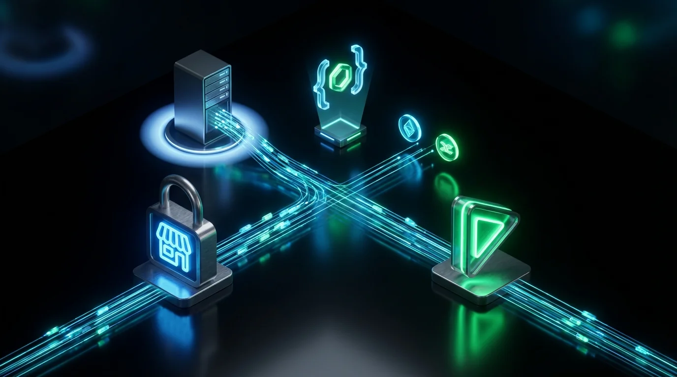 API architecture diagram for syncing event metadata to App Store Connect and Google Play Console